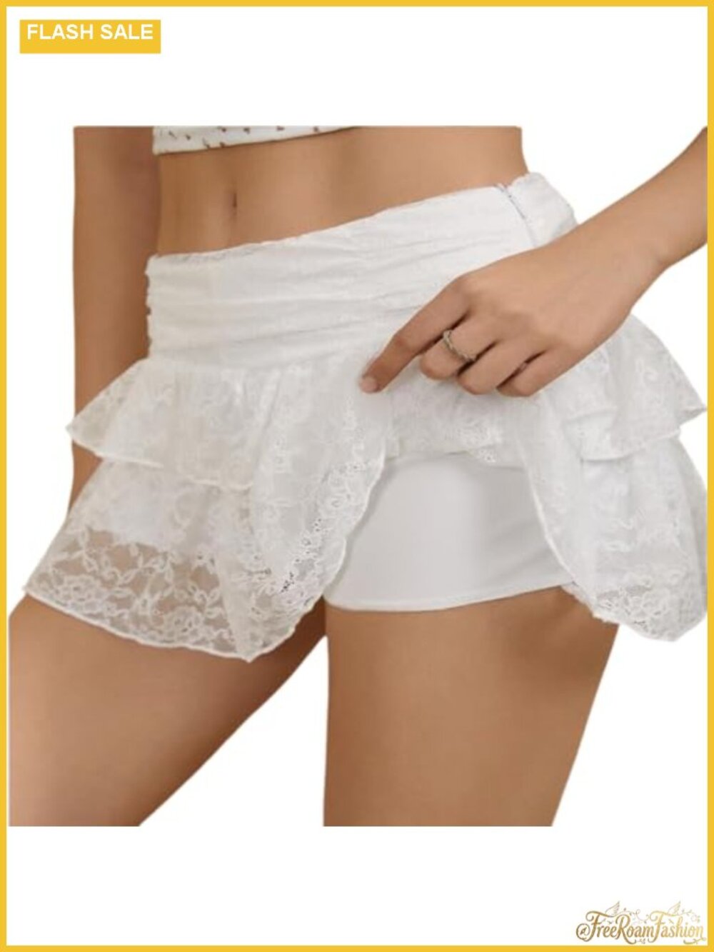 Lace Mini Skirt High Waist Ruffle A Line Tiered Pleated Short